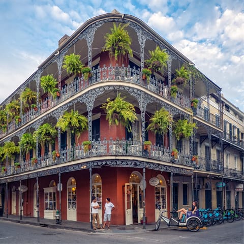 Admire the classic architecture of the French Quarter, a five-minute walk away