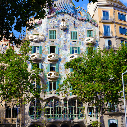 Soak up the splendour of Casa Batlló, just a twenty-minute stroll away