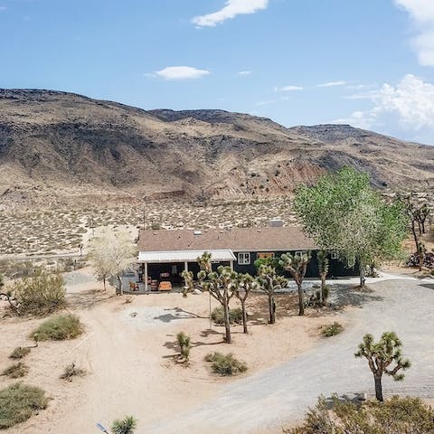 Stay on seventeen acres of private land in the Yucca Valley