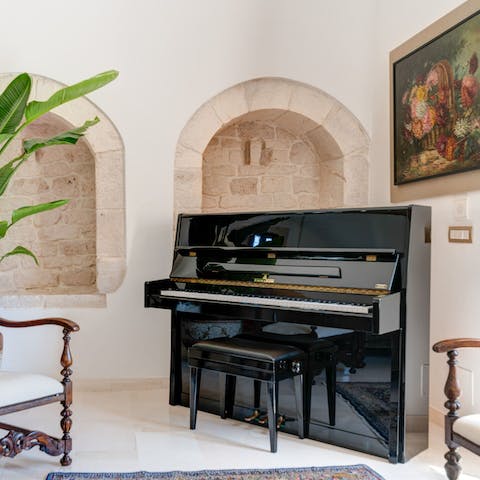 Set the mood with a tune on the upright piano