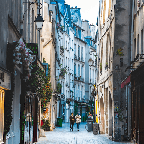 Meander the charming boutique-lined streets of Le Marais from this central base