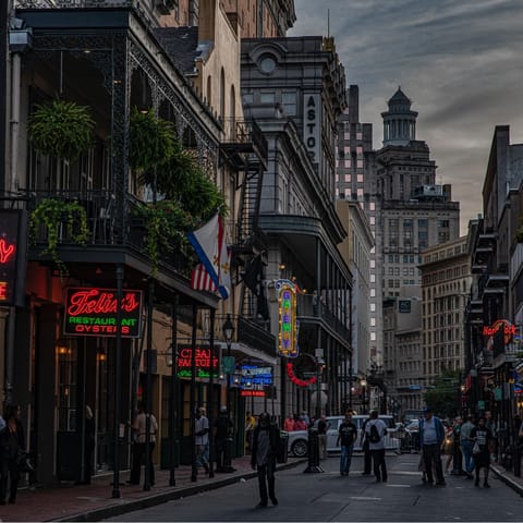 Swing by Bourbon Street for a night of live jazz, just a 5-minute drive away