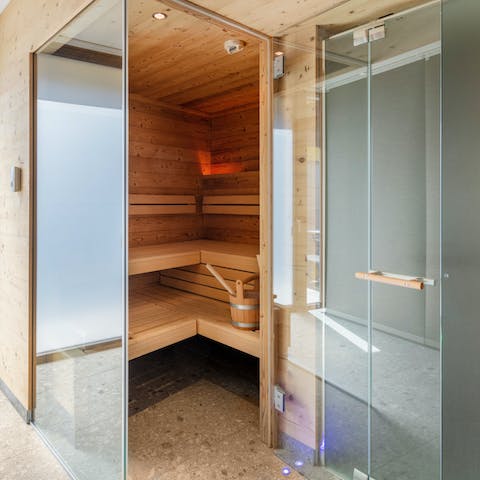 Let go of all your stresses with a relaxing session in the luxurious sauna 