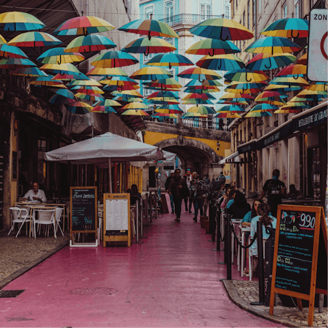 Embrace the buzzing energy of Pink Street, reached in twenty minutes by public transport