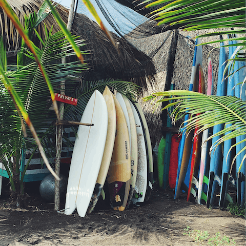 Bring your boards – it's just a fifteen-minute walk to the beach