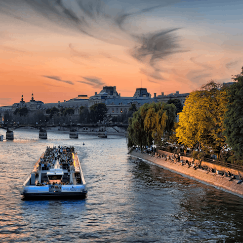 Stroll along the Seine, a quick walk away, and visit the famous landmarks