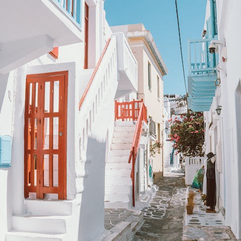 Spend an afternoon exploring the winding streets of Mykonos town