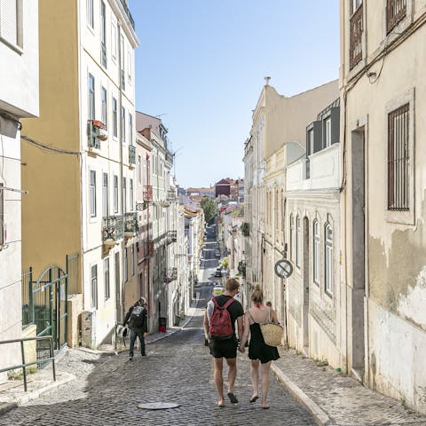 Explore your hilly Graça neighbourhood – the Miradouro da Senhora do Monte viewing point is a ten-minute walk away