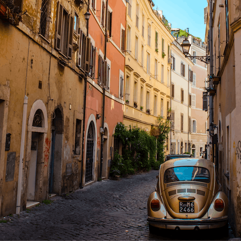 Lose yourself in the labyrinthine lanes of Trastevere, approximately twenty minutes on public transport