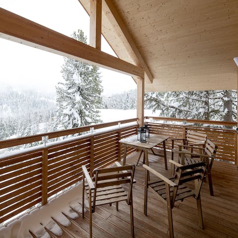 Sit out on the balcony and admire the dramatic views of Austrian countryside