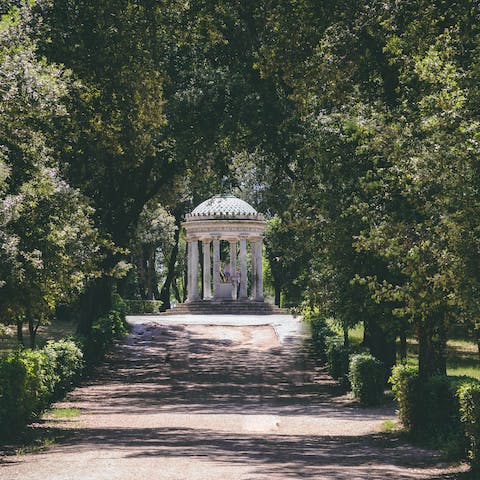 Visit Villa Borghese and its beautiful gardens, a twenty-minute walk away