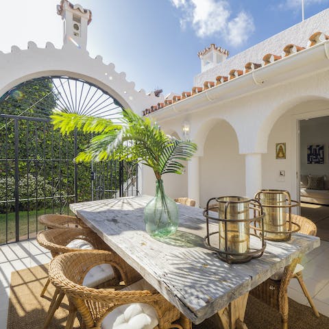 Dine on the pretty courtyard as the sun starts to descend
