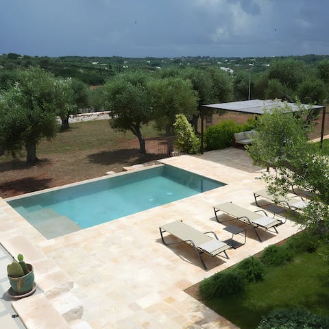 Take in glorious olive grove views from the rooftop terrace