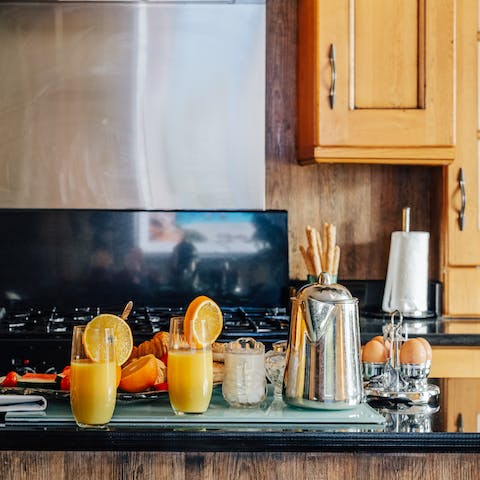 Cook up a feast in the well-equipped kitchen