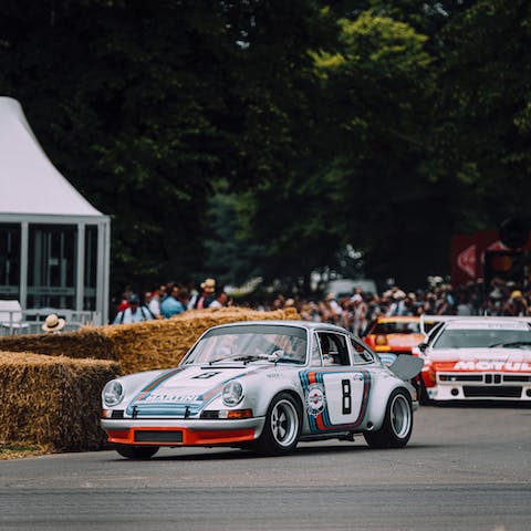 Enjoy the sights, sounds and smells of classic cars racing around the track at Goodwood