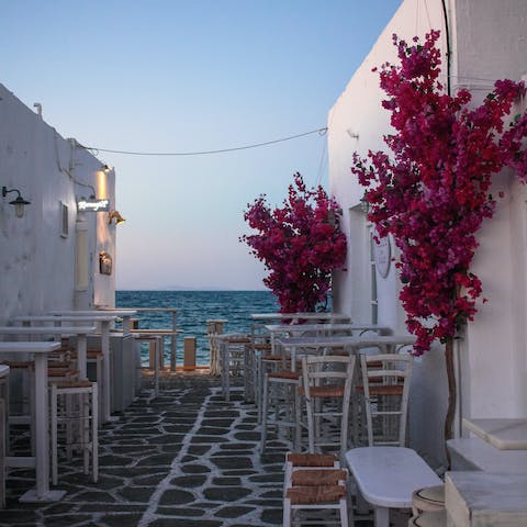 Explore Paros' bustling cafes and beaches – a ten-minute drive away