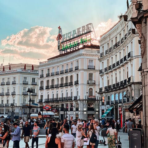 Take the metro from Ríos Rosas station and be in Puerta del Sol in ten minutes