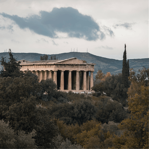 Visit the Ancient Agora of Athens, a thirty-minute walk away