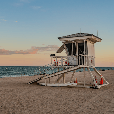 Sink your toes in the sand at Fort Lauderdale Beach, a three-minute walk away