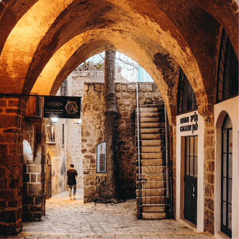 Roam around the ancient port of Old Jaffa, a stone's throw from Abrasha Park