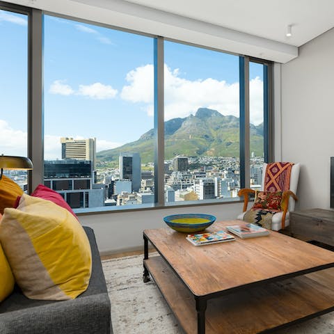 Soak up the views of Table Mountain as you relax in the living room