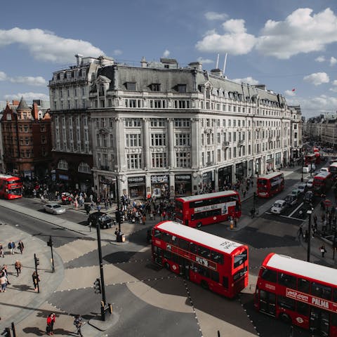 Soak up the hustle and bustle of Oxford Circus – it takes fifteen minutes on the tube