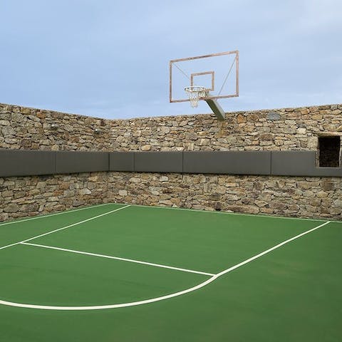 Play a game on the private basketball court