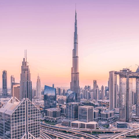 Head into Downtown Dubai to shop at Dubai Mall, a short drive away