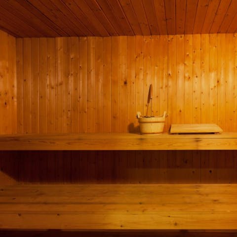 Hide away for a sweat in the private sauna 
