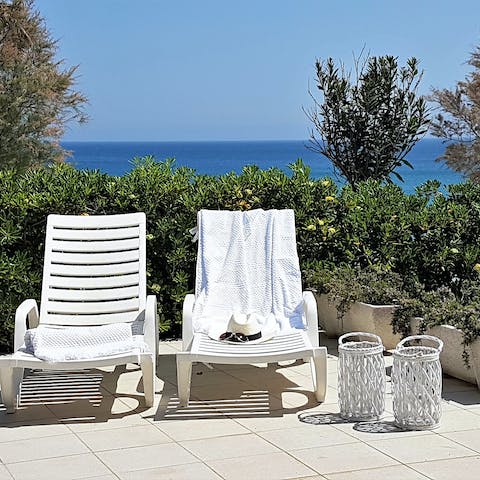 Enjoy uninterrupted Mediterranean Sea views from your private, front facing terrace