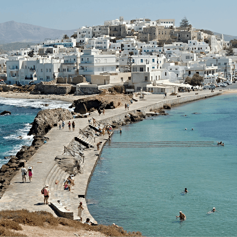 Drive eight kilometres through scenic landscapes to reach Naxos Town
