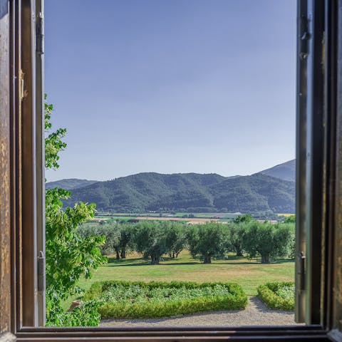 Gaze out over ancient olive groves and rolling Umbrian landscapes from the four-storey tower