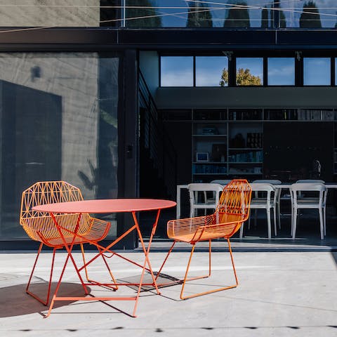 Start your morning with a coffee on the sunny patio