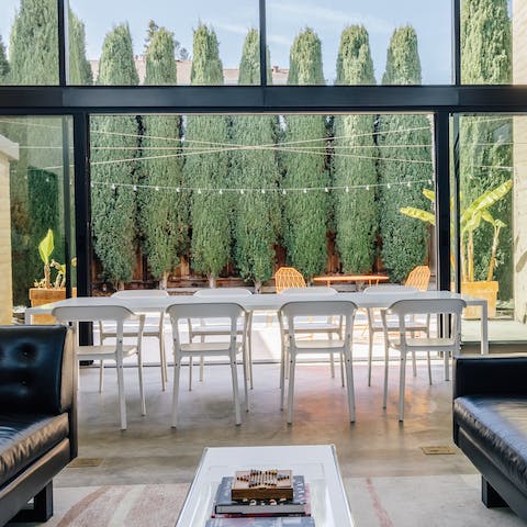 Enjoy a meal with the glass patio doors wide open
