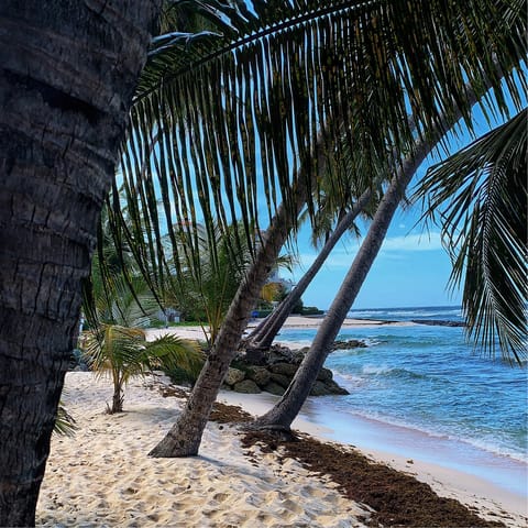 Unwind on the pristine sands of Paynes Bay Beach, just steps away