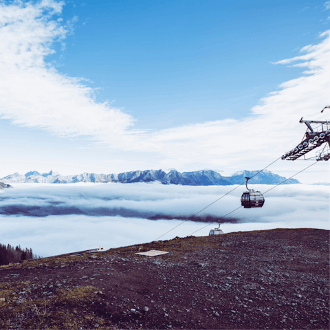 Ride the cable cars at Bikepark Leogang, just a seven–minute drive away