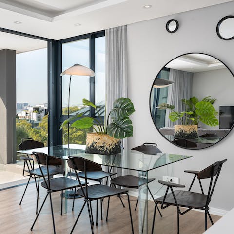 Serve up sumptuous homemade meals at the all-glass dining table