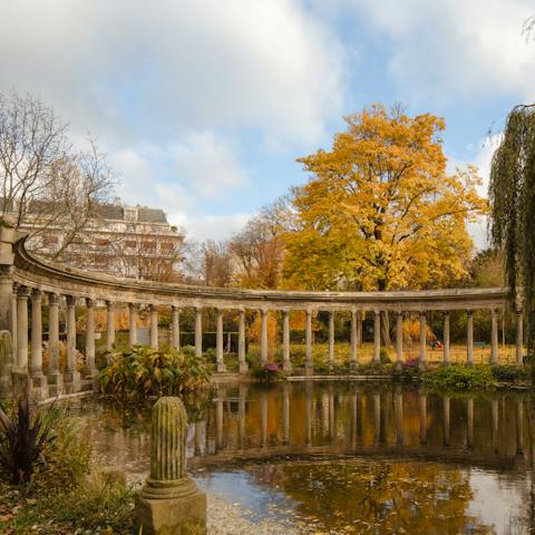 Wander through the tranquil Parc Monceau, just an eight-minute stroll away