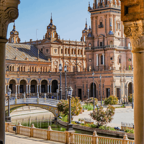 Stroll around the Plaza de España, just a short distance from your home-away-from-home