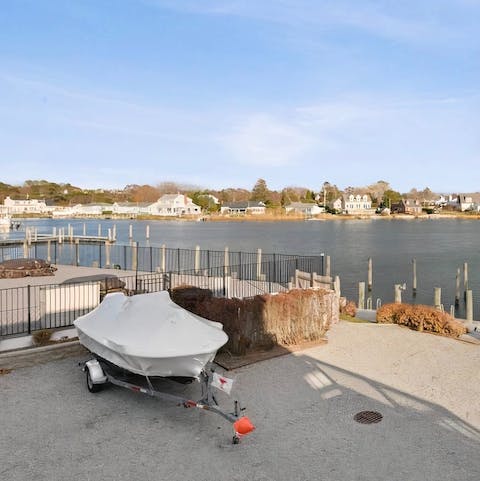 Bring your boat, kayak or paddle board and spend the day on Shinnecock Bay – this condo comes with a boat slip and a dock