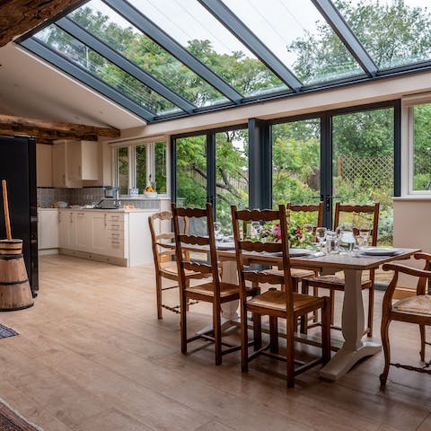 Gather your ensemble for a convivial meal in the light and airy dining area