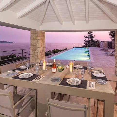 Be serenaded by magical sunsets whilst dining under the pergola 