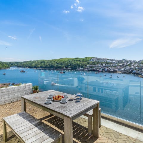 Take in the views over the sea and Polruan from the terrace