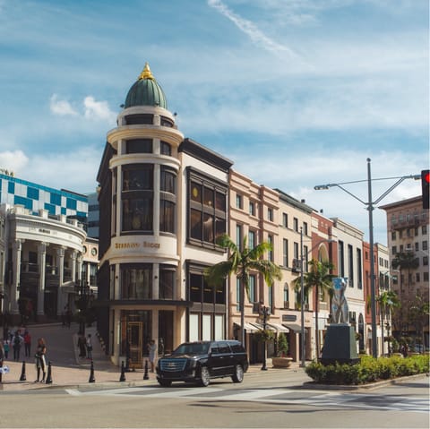 Lap up the luxury on display at Rodeo Drive, just twelve minutes' drive away