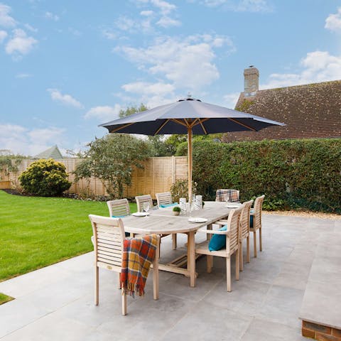 Bring back fish and chips to enjoy al fresco in the beautifully manicured garden
