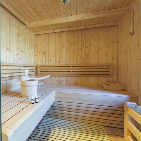 Relax in the sauna and enjoy the mountain views