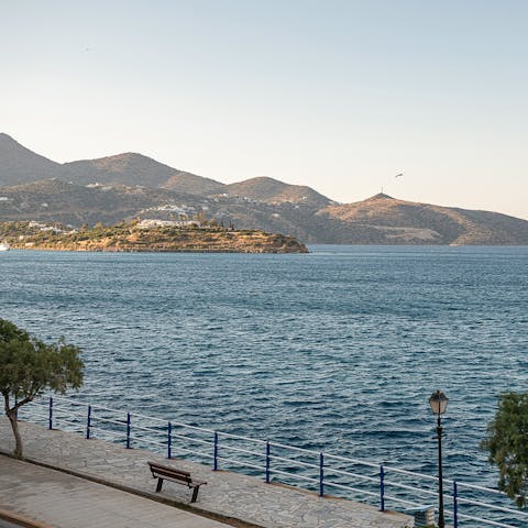 Stay on the waterfront, within walking distance of the shops and restaurants of Agios Nikolaos
