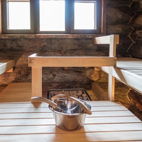 Relax and unwind in the private sauna