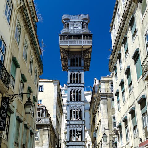 Take in views over Lisbon from the Santa Justa Lift, a fifteen-minute walk away