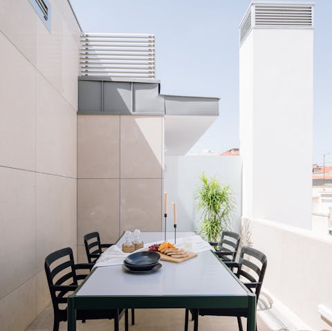 Enjoy a post-sightseeing dinner out on the private terrace